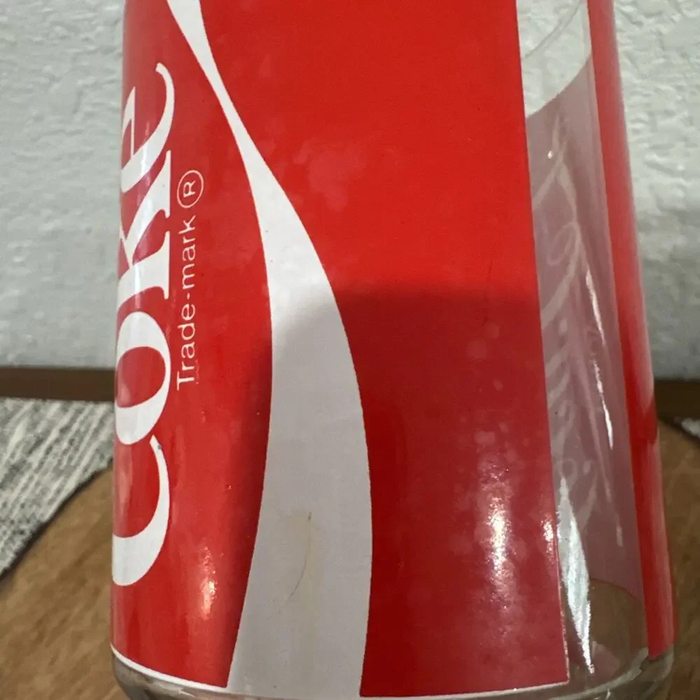 VTG COCA COLA ENJOY COKE Large Pedestal Glass Tumbler Red White Clear Drinking